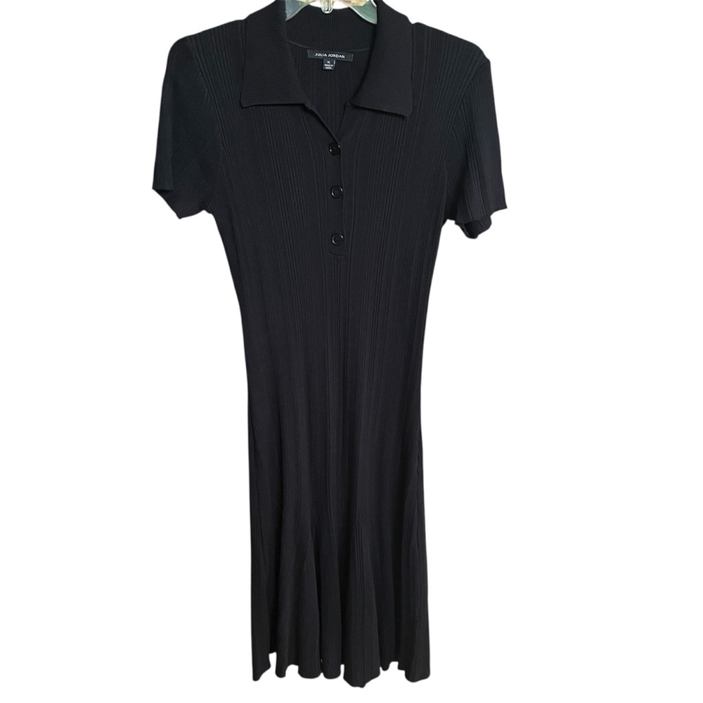 Julia Jordan Black Ribbed Knit Polo Dress Fit and Flare Women’s Size XL